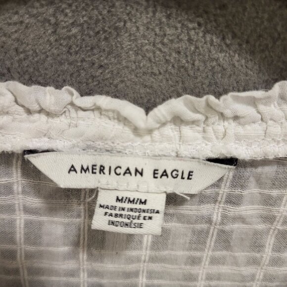 American Eagle Peasant Blouse Women's Size Medium Cotton Neck Tie Puff Sleeves - Picture 3 of 6